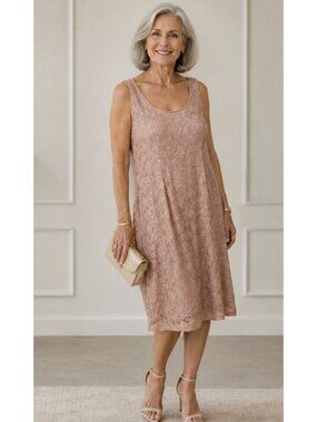 ALEX EVENINGS Blush Nude Sequin Shift Dress Wedding Evening Cocktail